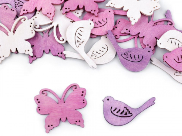 Dřevěný motýl, ptáček k zavěšení / k nalepení