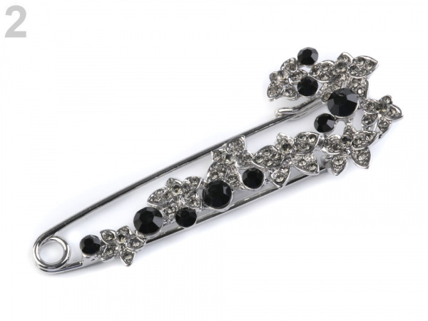 Brož květ s broušenými kamínky na spínacím špendlíku