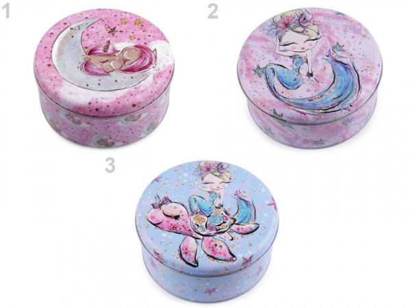 Plechová krabička střední - jednorožec, mořská panna