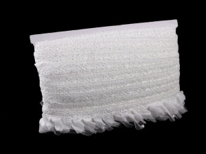 Volánkový prýmek s krajkou a perlami šíře 49 mm 3vrstvý