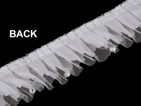 Volánkový prýmek s krajkou a perlami šíře 49 mm 3vrstvý