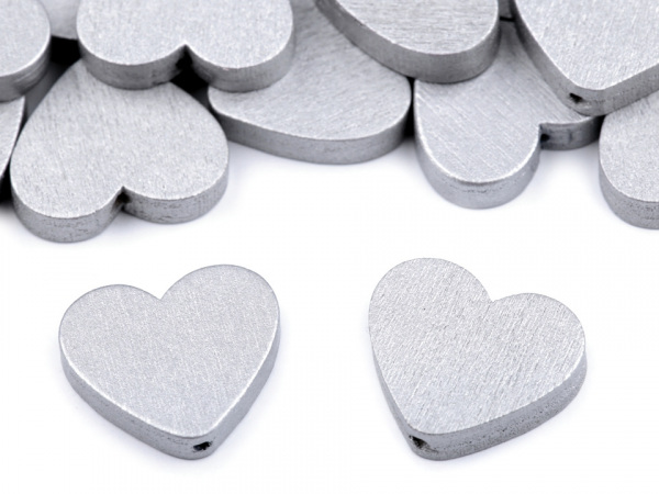 Dřevěné korálky srdce metalické 21x23 mm