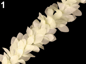 Prýmek lístky / květy na monofilu šíře 100 mm s perleťovým efektem