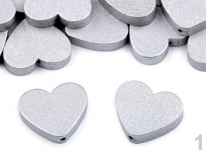 Dřevěné korálky srdce metalické 21x23 mm