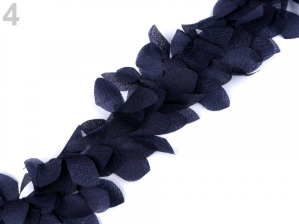 Prýmek lístky / květy na monofilu šíře 100 mm s perleťovým efektem