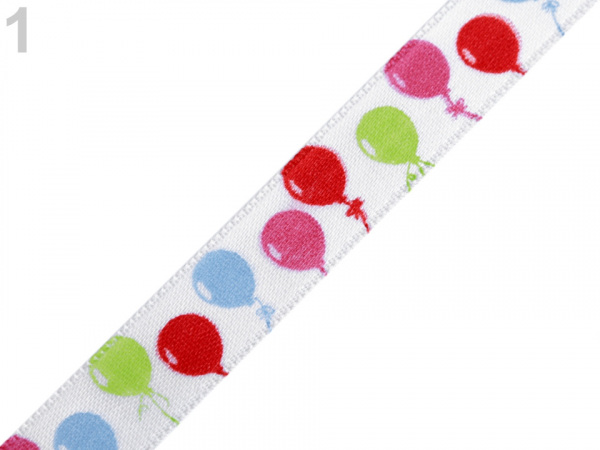 Saténová stuha balónky, Happy birthday šíře 14 mm