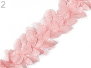 Prýmek lístky / květy na monofilu šíře 100 mm s perleťovým efektem