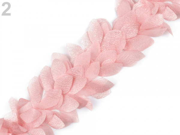 Prýmek lístky / květy na monofilu šíře 100 mm s perleťovým efektem