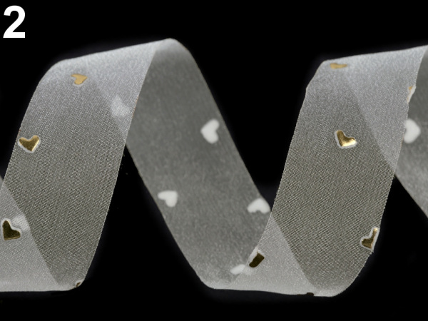 Svatební monofilová stuha 3D srdíčka šíře 25 mm