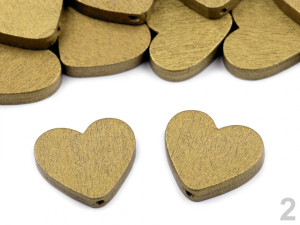 Dřevěné korálky srdce metalické 21x23 mm