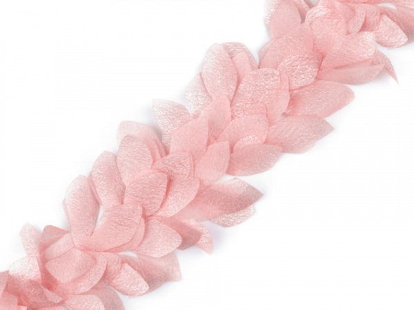 Prýmek lístky / květy na monofilu šíře 100 mm s perleťovým efektem