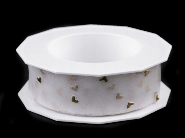 Svatební monofilová stuha 3D srdíčka šíře 25 mm