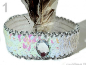 Karnevalová čelenka flitrová s peřím retro