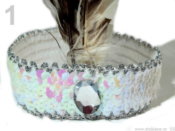 Karnevalová čelenka flitrová s peřím retro