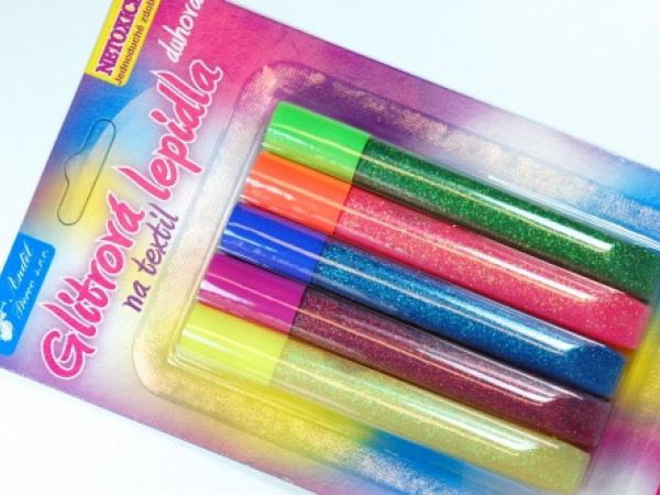 Glitrové lepidlo na textil duhové 5x10,5ml