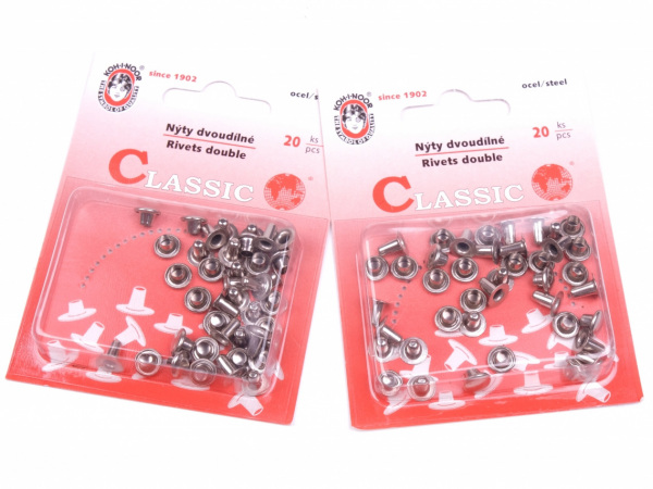 Nýty duté KOH-I-NOR nikl karta 20ks dvoudílné