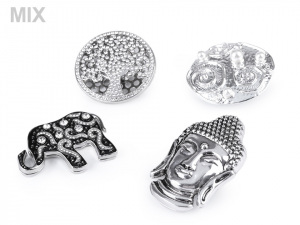 Velká magnetická brož Buddha, slon, strom života, spirály s perlami