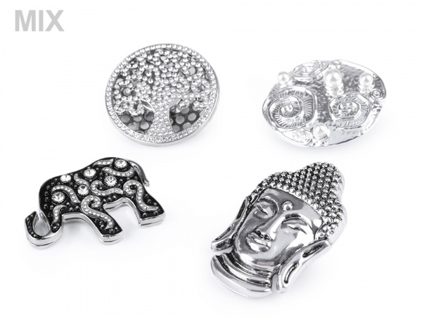 Velká magnetická brož Buddha, slon, strom života, spirály s perlami