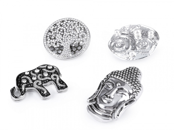 Velká magnetická brož Buddha, slon, strom života, spirály s perlami