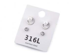 Náušnice z nerezové oceli s perlou sada 2 páry