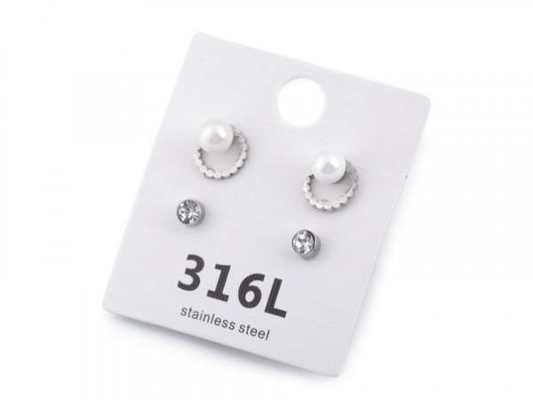 Náušnice z nerezové oceli s perlou sada 2 páry