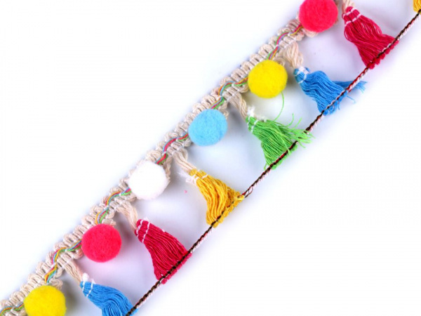 Prýmek s bambulkami a třásněmi šíře 45 mm