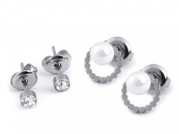 Náušnice z nerezové oceli s perlou sada 2 páry