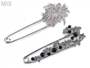 Brož květ s broušenými kamínky na spínacím špendlíku