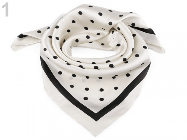 Saténový šátek s puntíky a lemem 70x70 cm