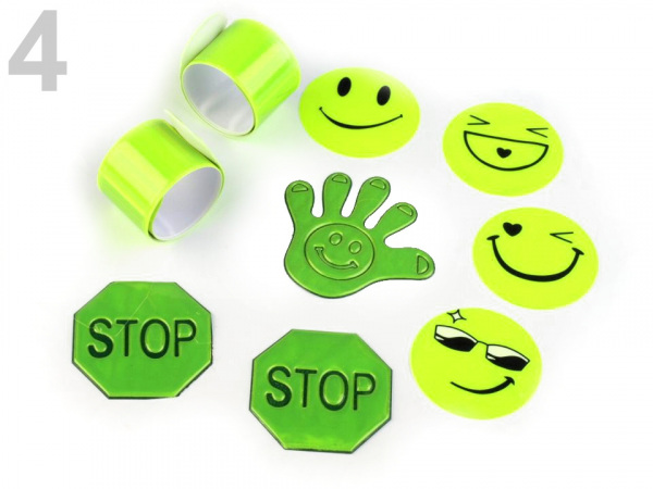 Sada reflexních odrazek smajlík, ruka, stop, náramek 9 ks