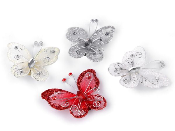 Motýl s kamínky / brož 5x5,5 cm