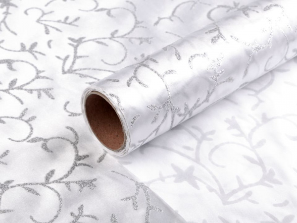 Satén svatební jednostranný šíře 36 cm s glitry