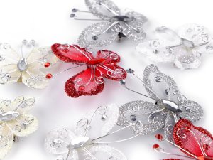 Motýl s kamínky / brož 5x5,5 cm