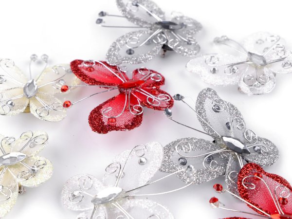 Motýl s kamínky / brož 5x5,5 cm