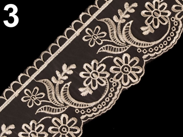 Krajka na monofilu šíře 11 cm vyšívaná