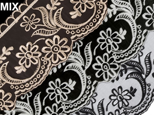 Krajka na monofilu šíře 11 cm vyšívaná