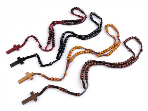 Růženec dřevěný na drhaných šňůrkách