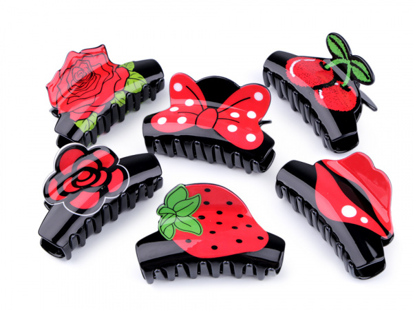 Skřipec do vlasů růže, mašle, pusa, jahoda, třešně