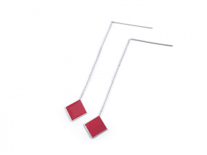 Náušnice z nerezové oceli čtverce s řetízkem