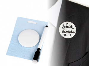 Stíratelná placka / odznak Ø5,5 cm s popisovačem