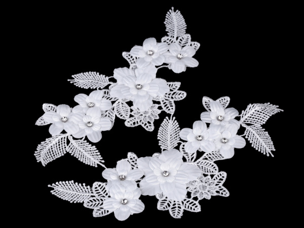 Krajková aplikace / vsadka s broušenými kamínky 3D 10,5x22 cm