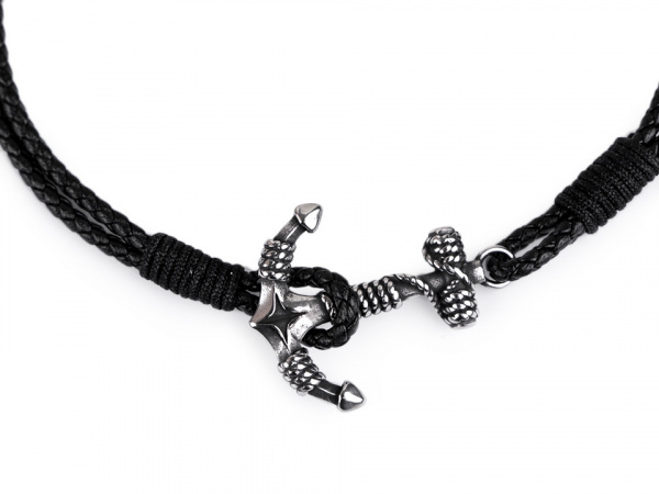 Pánský kožený náramek s kotvou z nerezové oceli