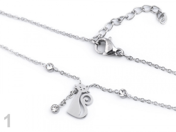 Náhrdelník z nerezové oceli kočka s broušeným kamínkem