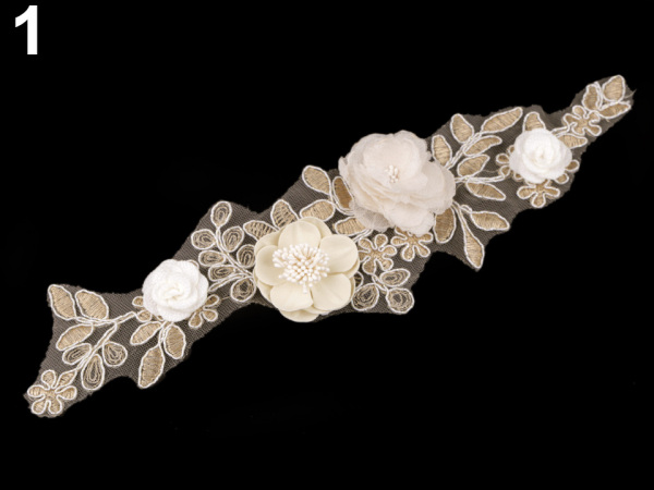 Aplikace / vsadka 3D s květy 9x32,5 cm