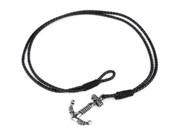 Pánský kožený náramek s kotvou z nerezové oceli