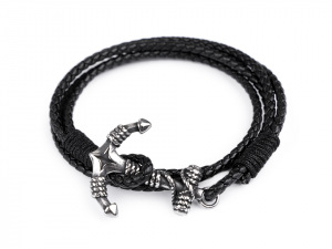 Pánský kožený náramek s kotvou z nerezové oceli