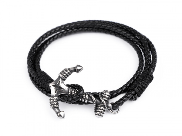 Pánský kožený náramek s kotvou z nerezové oceli