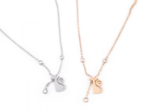 Náhrdelník z nerezové oceli kočka s broušeným kamínkem