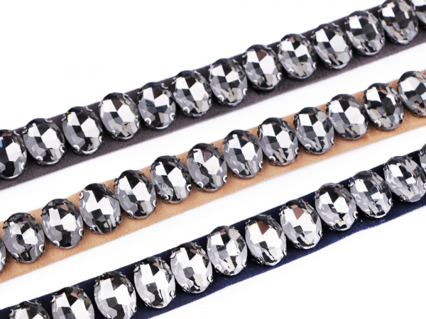 Zavazovací pásek s broušenými kameny semišový šíře 2 cm