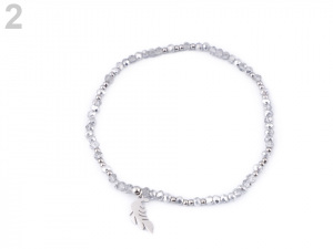 Náramek s broušenými korálky z nerezové oceli - peříčko